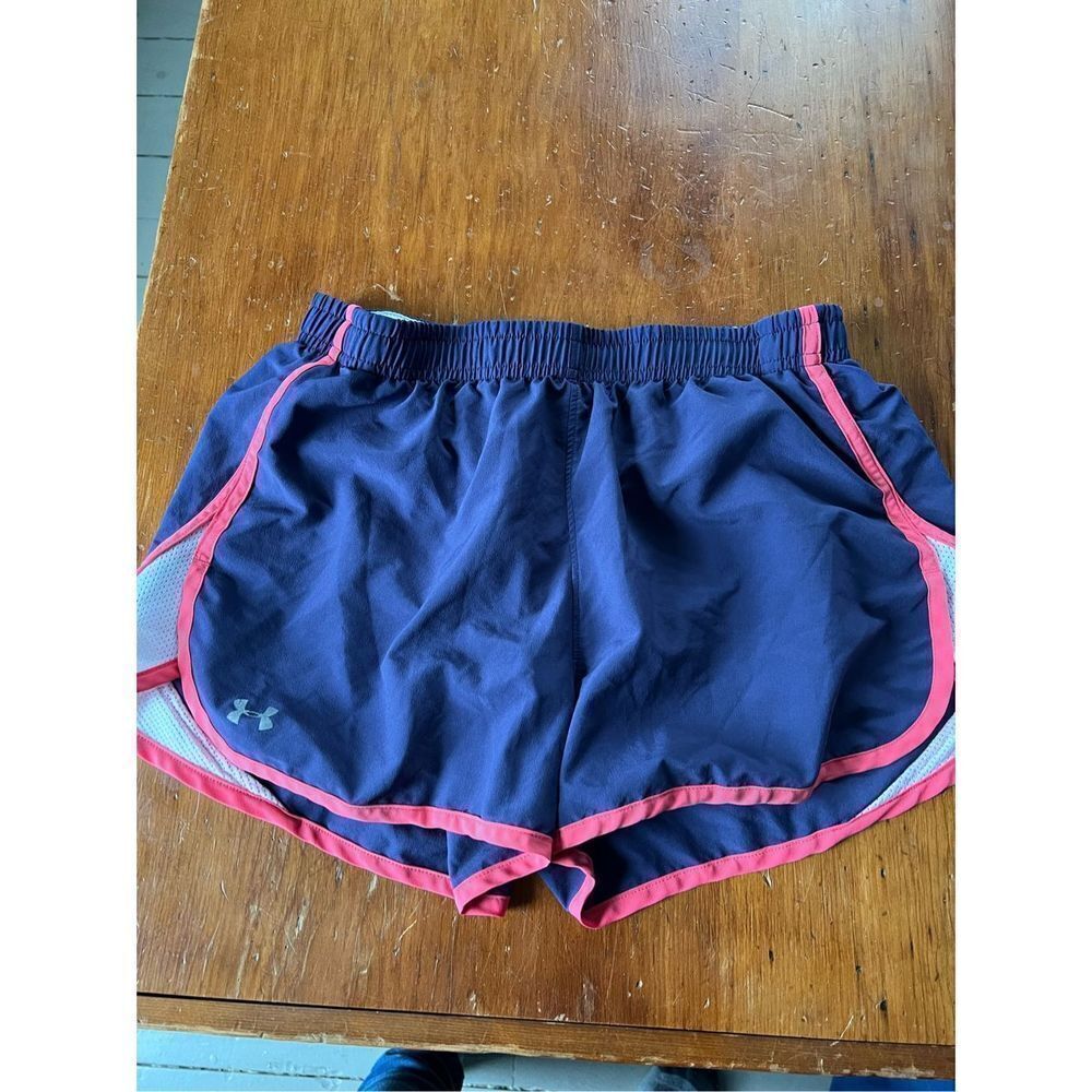 Under Armour women’s dark purple running shorts w/pink and white sides M